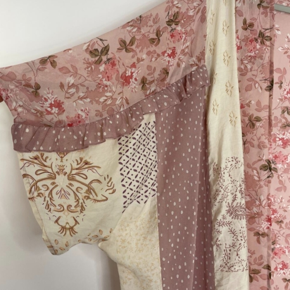 GIGIO by UMGEE Patchwork Print and Mixed Ruffle Chiffon Kimono Swim Cover Up - Picture 4 of 5